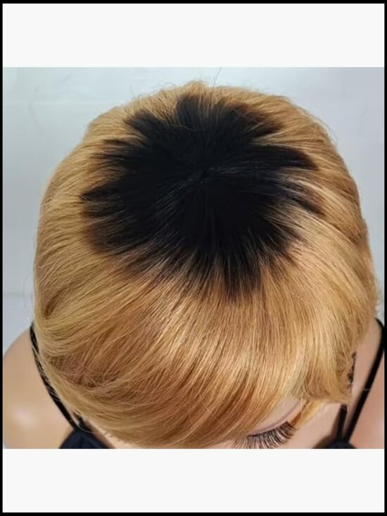 Short Pixie Cut Wig Human Hair Glueless Lightweight Bangs Layered Curly Natural